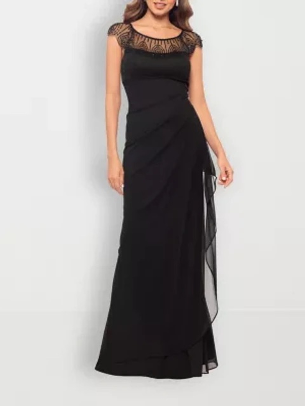 NWT DJ Jaz Womens Size 12 Beaded Short Sleeve Maxi Evening Gown